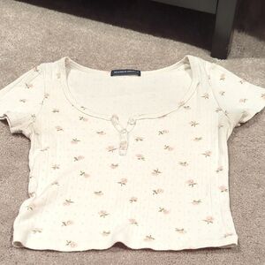 Brandy Melville Cream Floral Button Crop Top